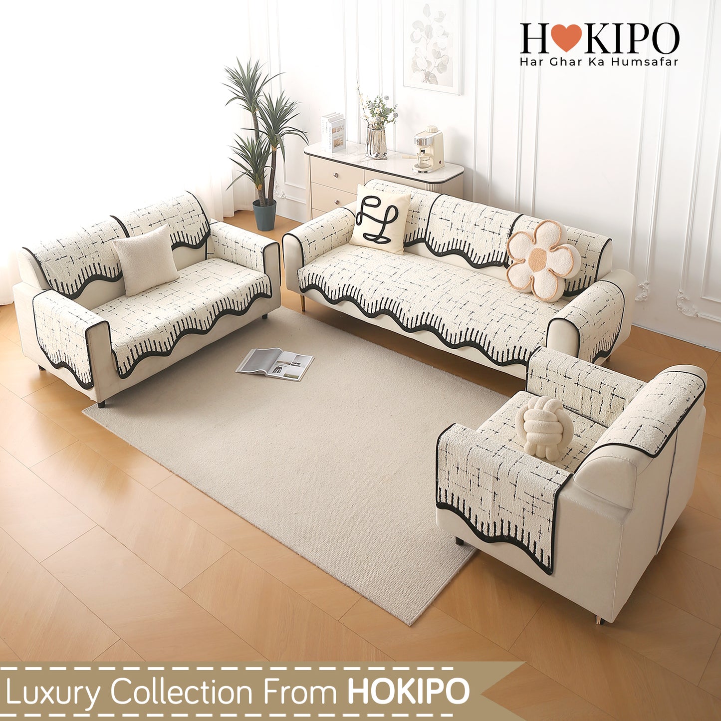 Premium Supple Soft Wavy Sofa Cover Mat, Off White