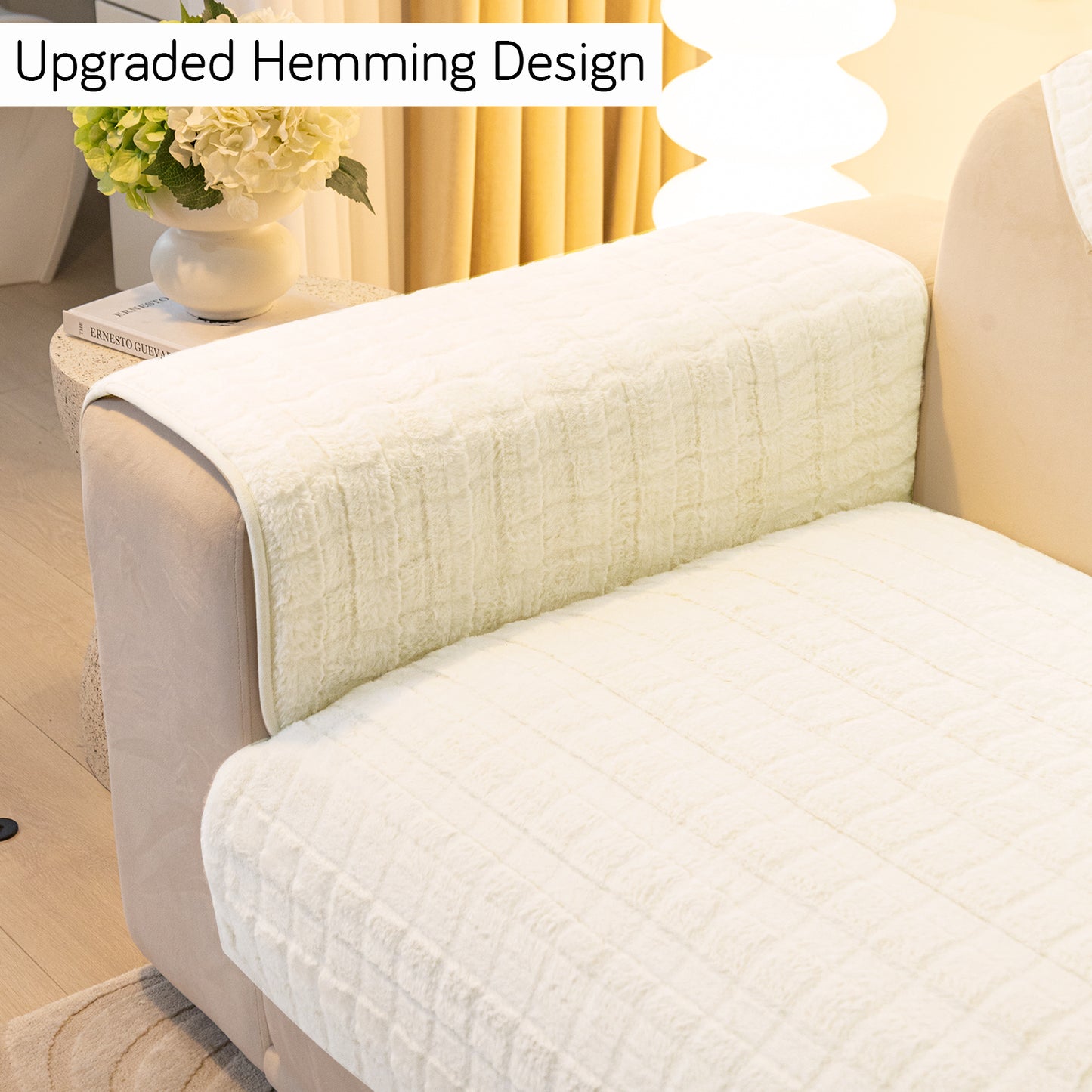 Premium Plush Sofa Cover Mat with 2 Armrest Cover and Cushion Cover, White