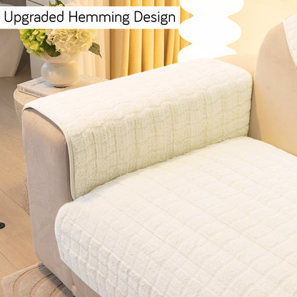Premium Plush Sofa Cover Mat with 2 Armrest Cover and Cushion Cover, White
