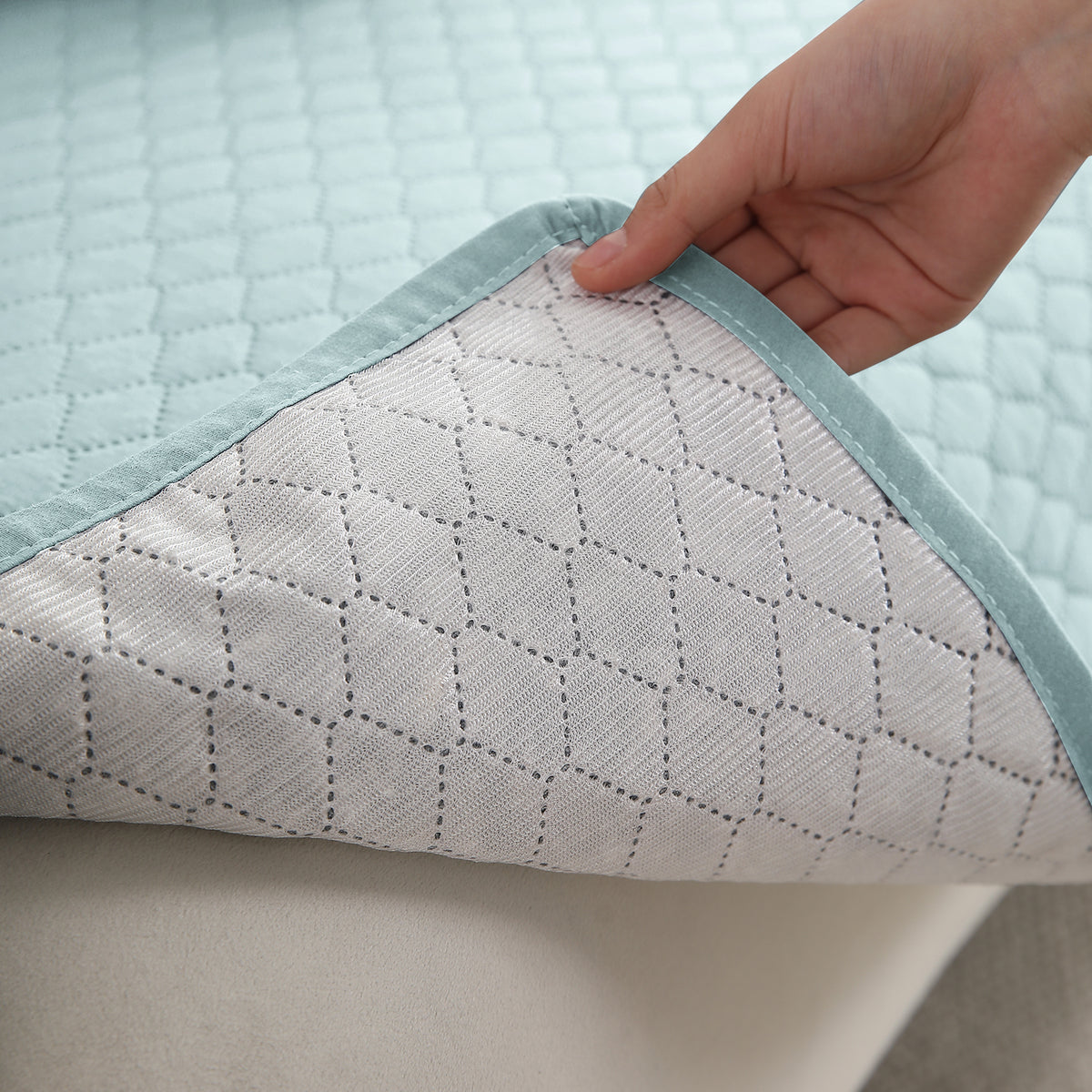 Polyester Quilted Sofa Cover Mats, Light Sky Blue