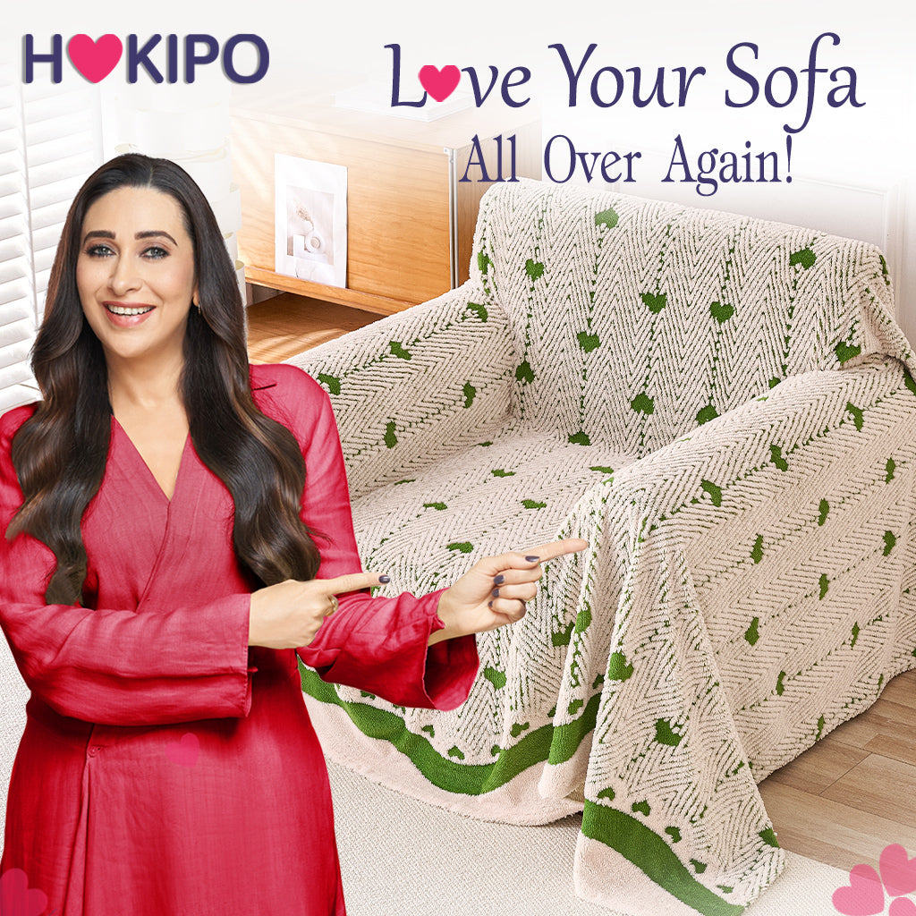 Buy Forest Cream Colour Cozy Heart Series Luxury Plush Sofa Cover | HOKIPO
