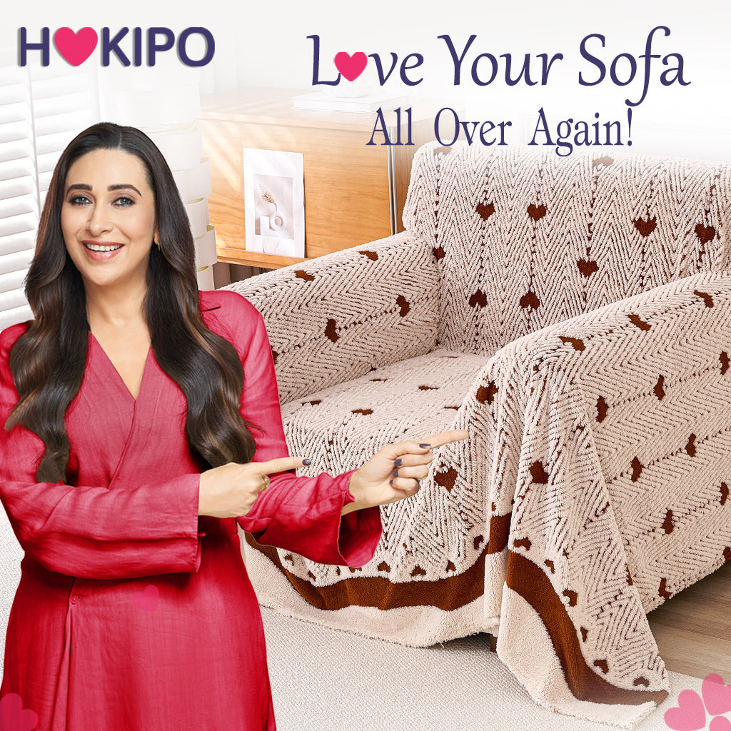 Buy Mocha Cream Colour Cozy Heart Series Luxury Plush Sofa Cover | HOKIPO