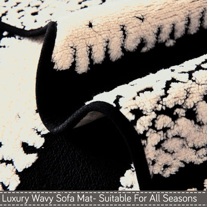 Luxury Wavy Plush Anti-Slip Sofa Cover Mats - Black