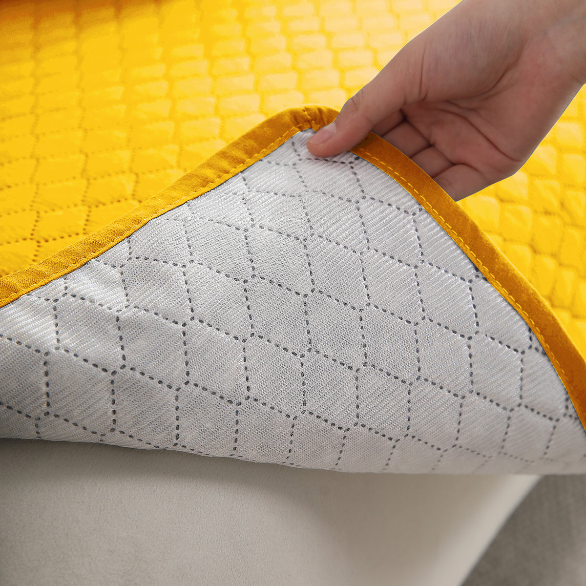 Polyester Quilted Sofa Cover Mats, Yellow
