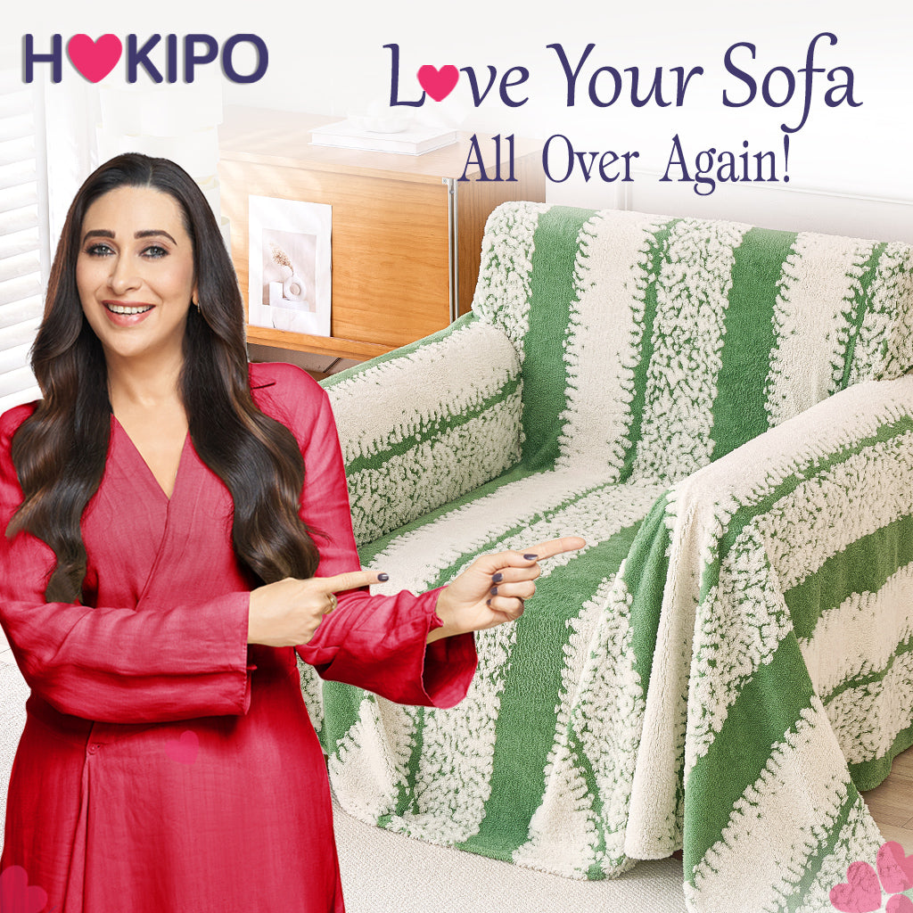 Buy Stylish Pistachio Green Colour Luxury Wavy Plush Sofa Cover – Single Seater Sofas | HOKIPO