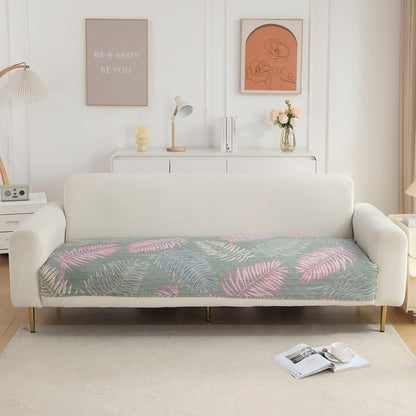 Polyester Printed Quilted Sofa Cover Mats, Tropical Leaves Pastel Green