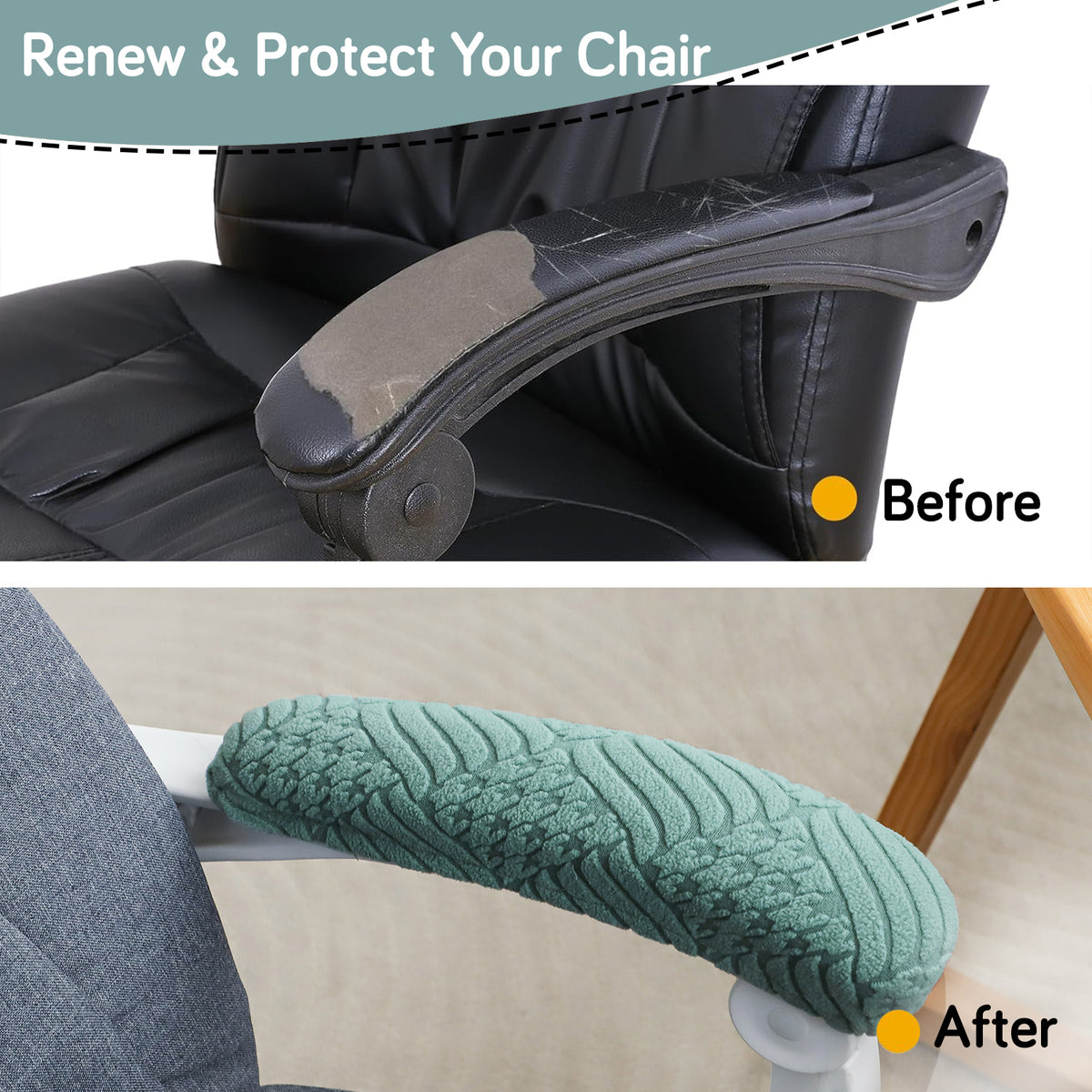 170gsm Jacquard Office Chair Arm Rest Cover (Elastic Style), 1 Pair, Green