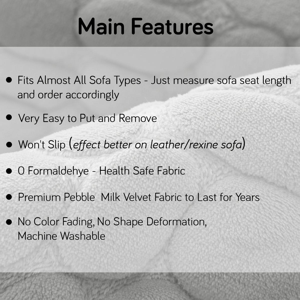 Premium Pebble Milk Velvet Anti Slip Sofa Mats, Moon Grey