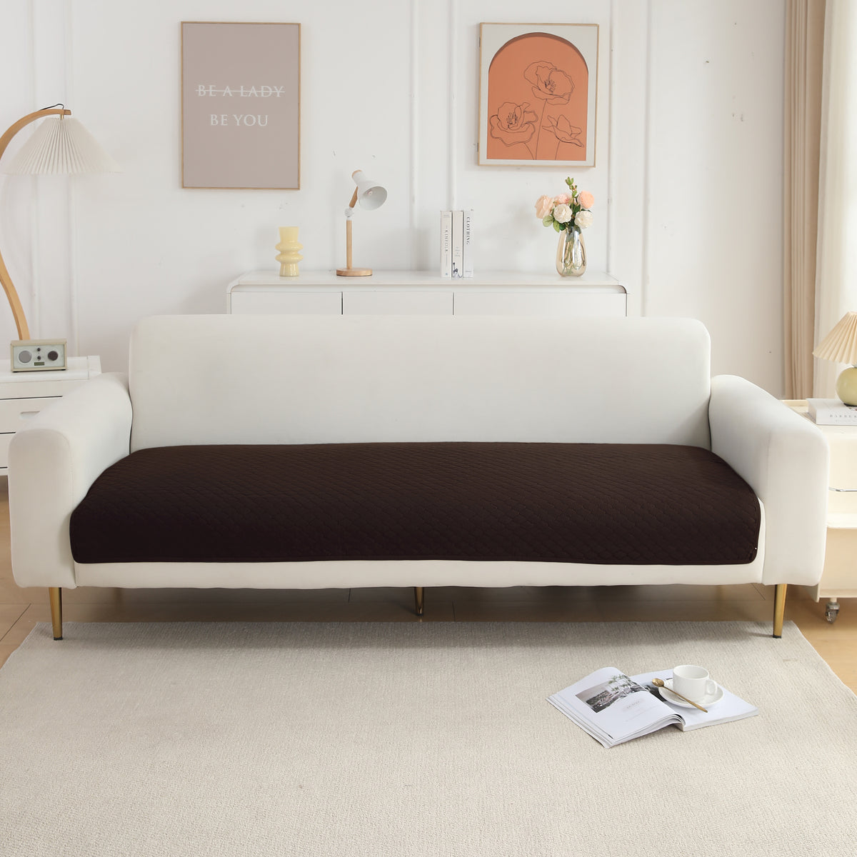 Polyester Quilted Sofa Cover Mats, Dark Brown