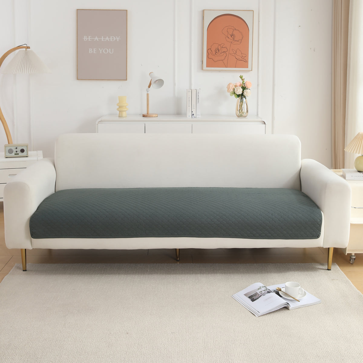 Polyester Quilted Sofa Cover Mats, Grey