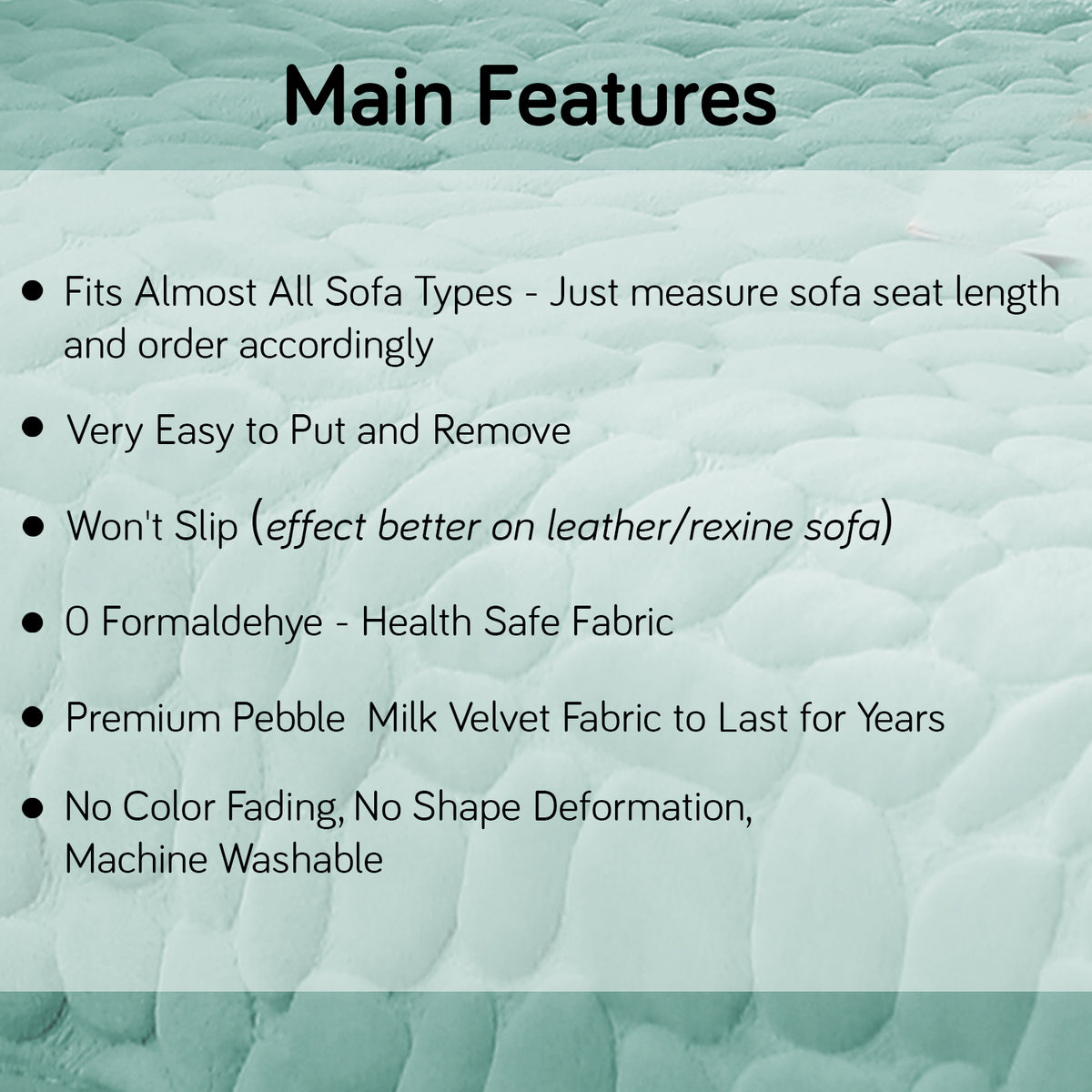 Premium Pebble Milk Velvet Anti Slip Sofa Mat for 1/2/3 Seater, Fog Blue