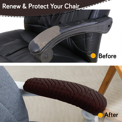 170gsm Jacquard Armrest Covers for Office Chair (Elastic Style), 1 Pair, Brown
