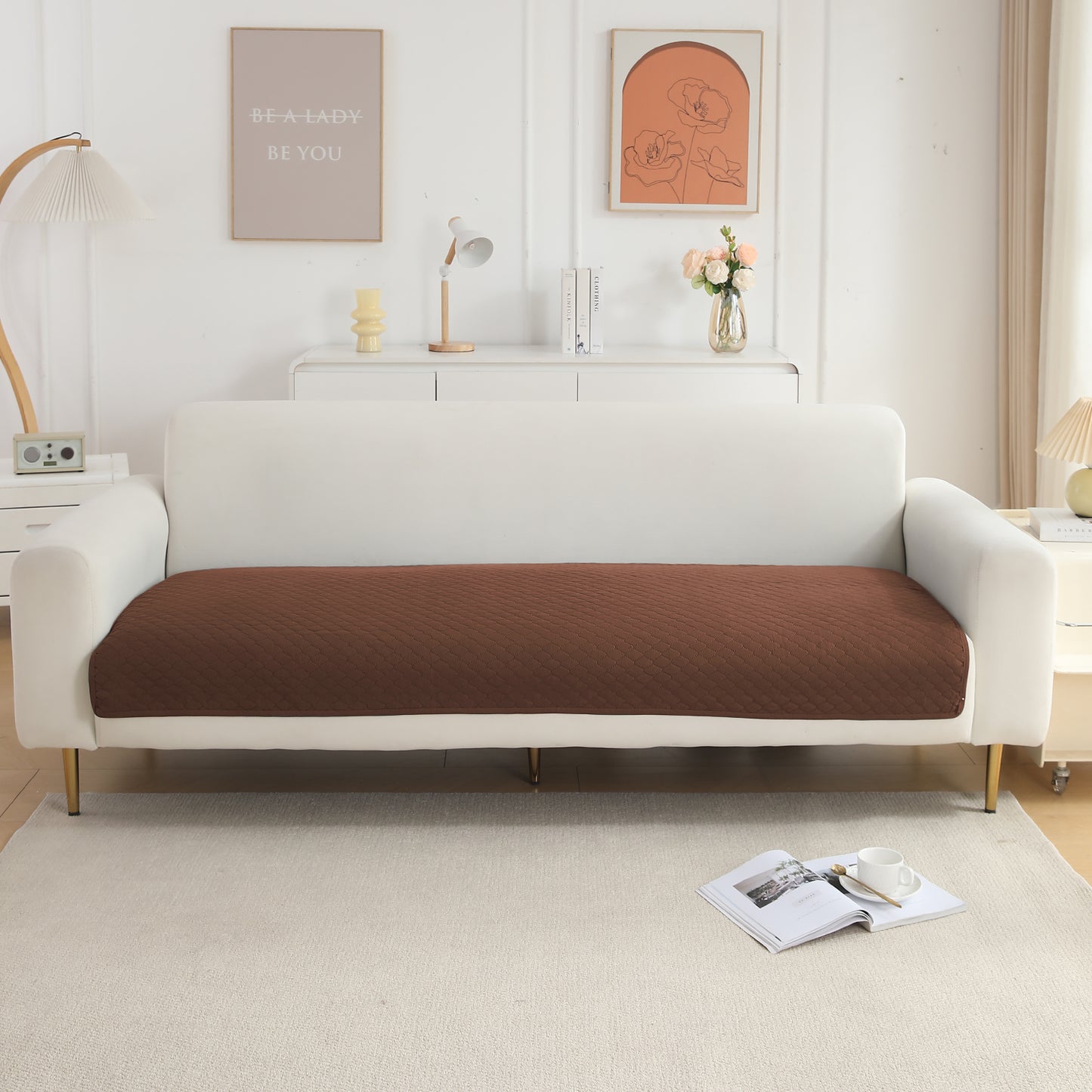 Quilted Sofa Cover Mat for 1/2/3 Seater Sofa, Dark Coffee
