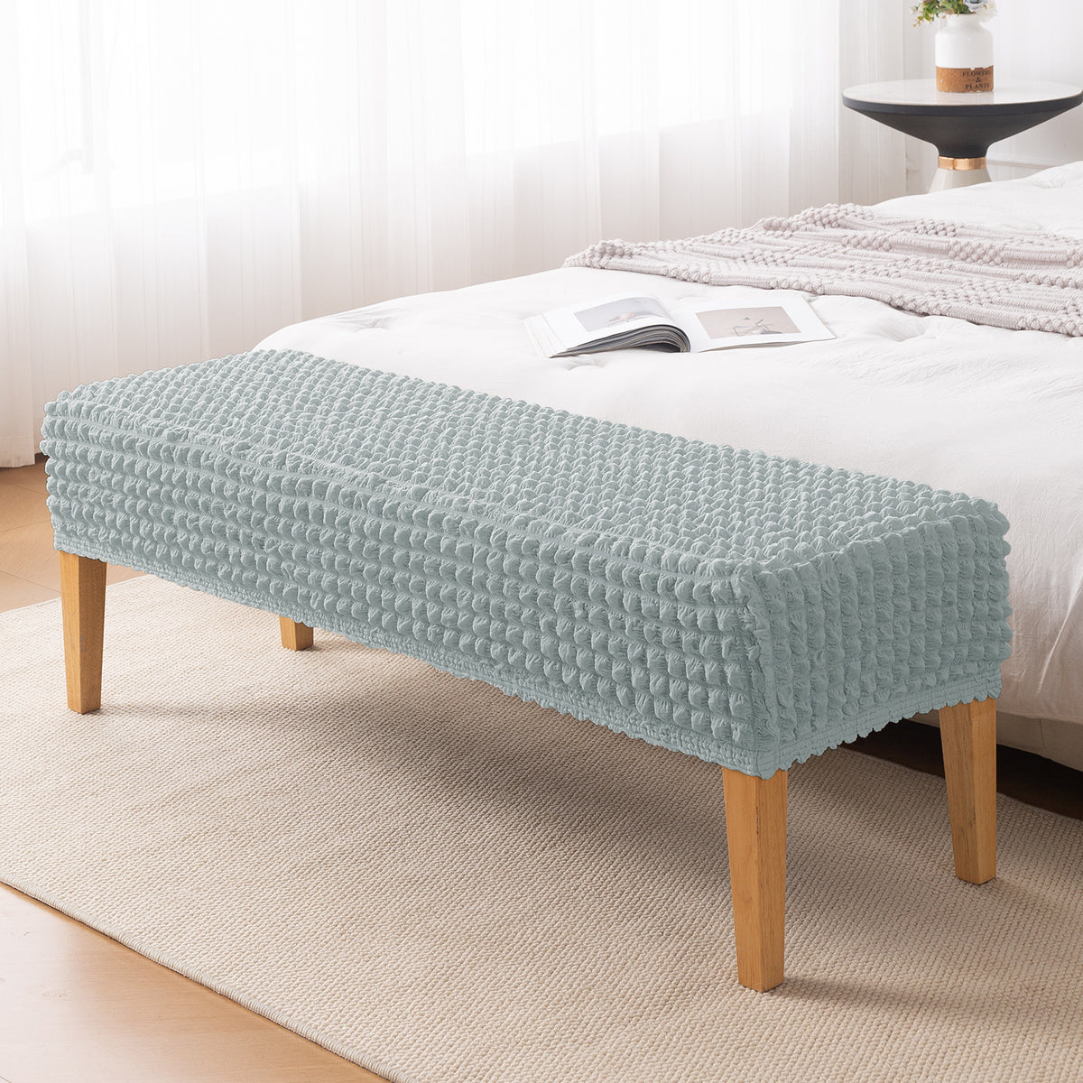 Aria Nova 280 GSM Stretchable Bubble Dining Bench Cover, Light Grey