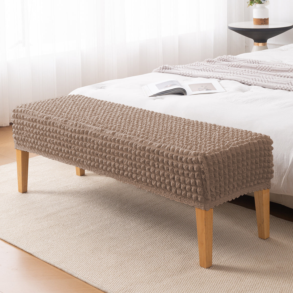 Aria Nova 280 GSM Stretchable Bubble Dining Bench Cover, Mocha Brown
