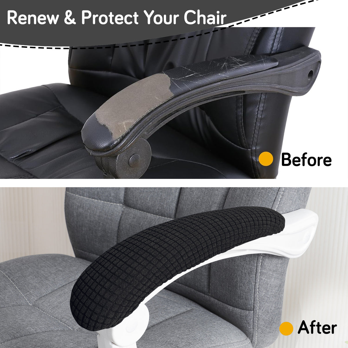 210gsm Jacquard Water Repellent Armrest Covers for Office Chair (Elastic Style), 1 Pair, Black