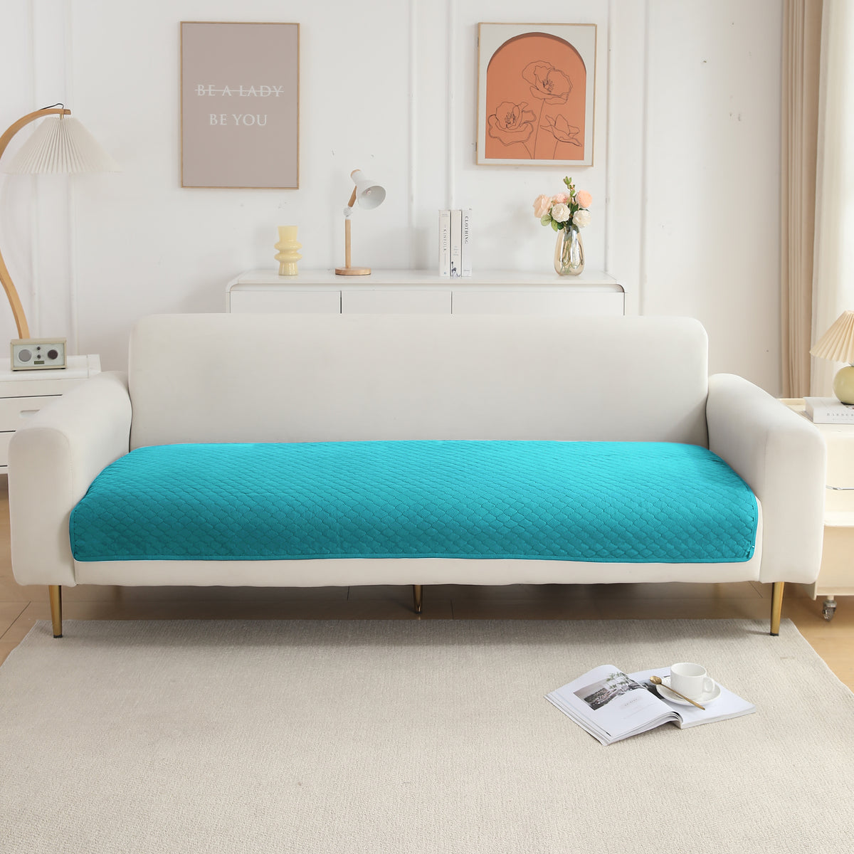 Polyester Quilted Sofa Cover Mats, Teal
