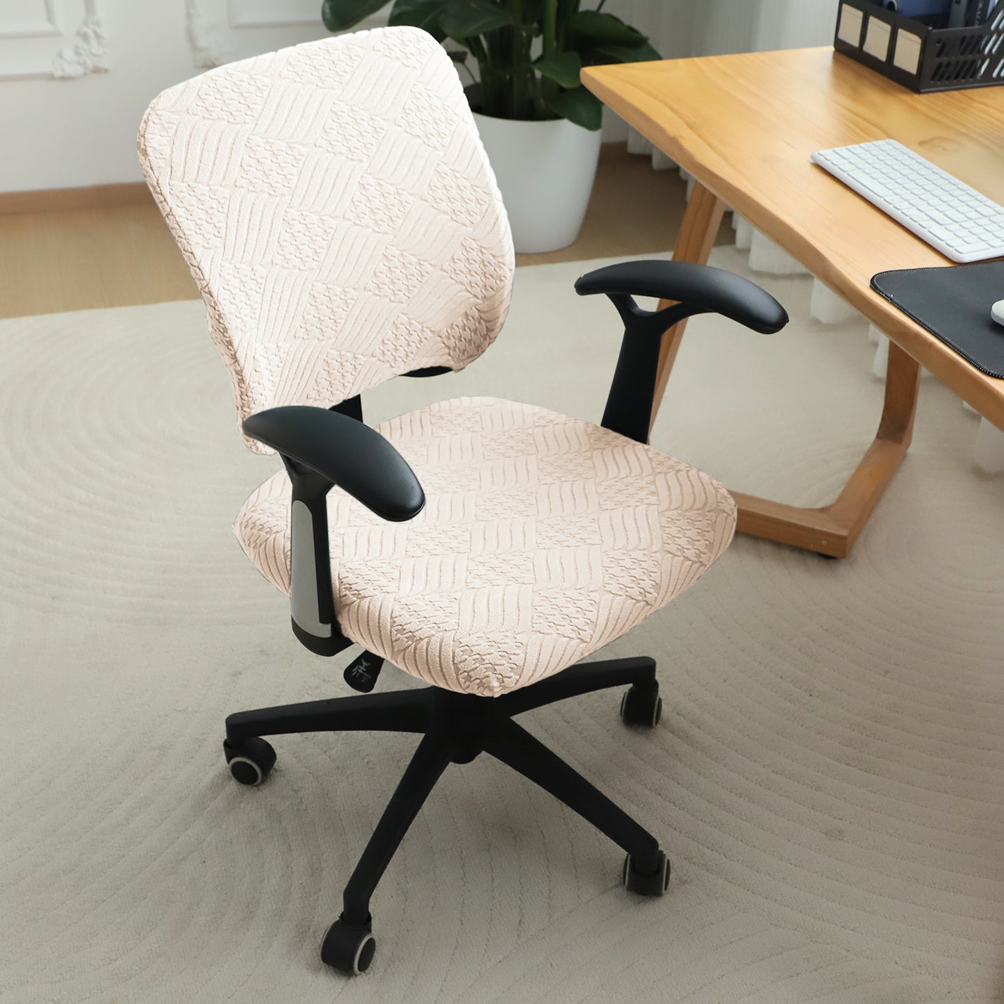 Office Chair Cover for Task Chair – 170 GSM Stretchable Jacquard – Washable & Anti-Slip – Fits Small Office Chairs Without Headrest, Beige