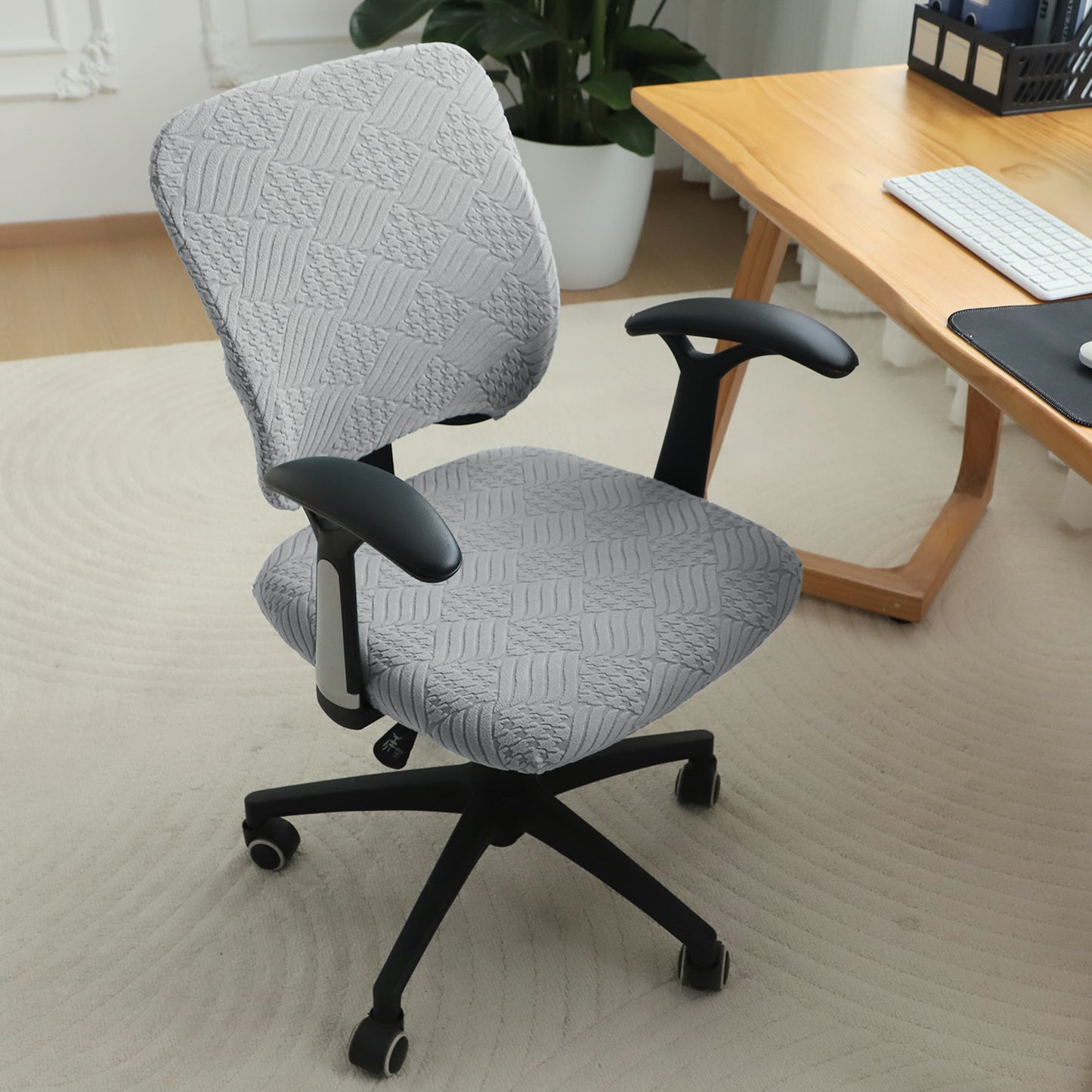 Office Chair Cover for Task Chair – 170 GSM Stretchable Jacquard – Washable & Anti-Slip – Fits Small Office Chairs Without Headrest, Light Grey