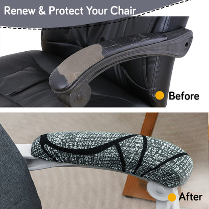 140gsm Printed Armrest Covers for Office Chair (Elastic Style), 1 Pair, Intense Grey Abstract Floral