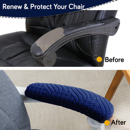 170gsm Jacquard Armrest Covers for Office Chair (Elastic Style), 1 Pair, Navy Blue