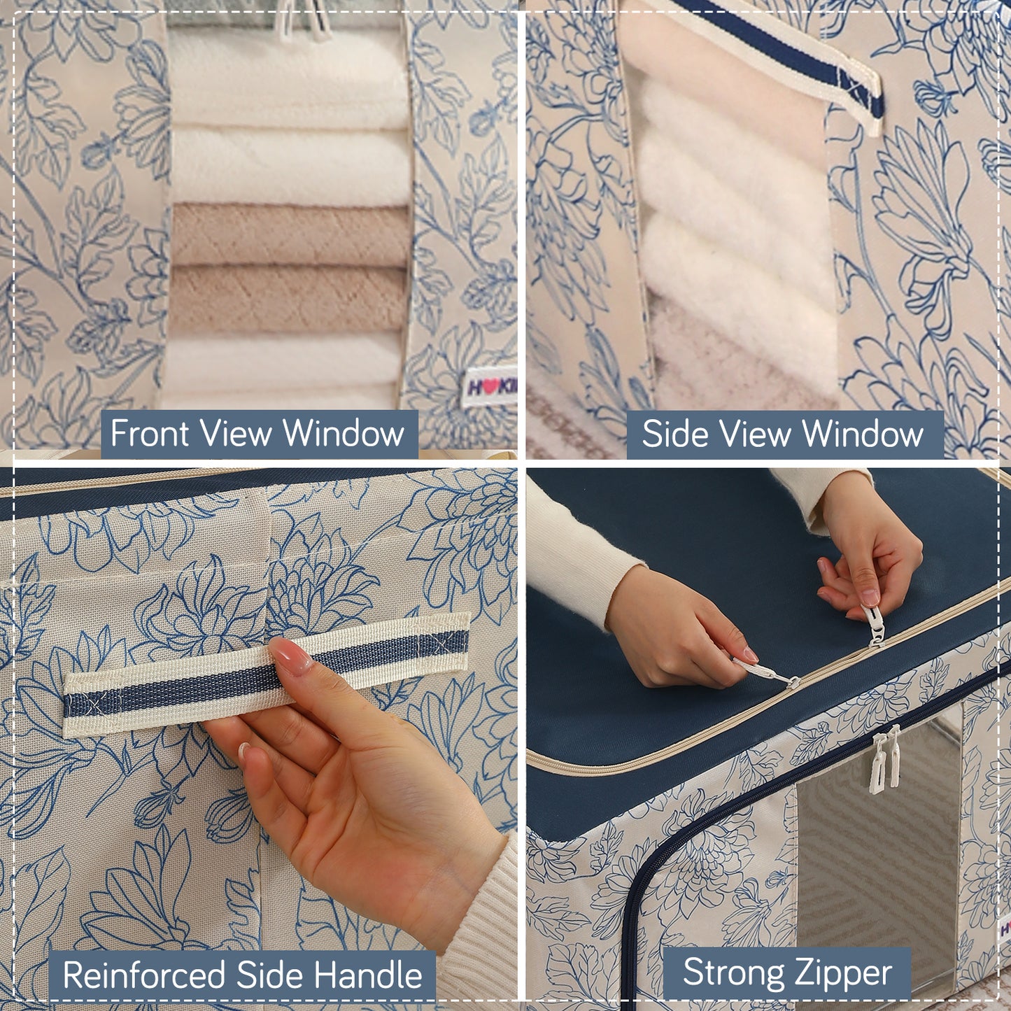 Foldable Cloth Storage Organizer for Wardrobe, Blue Blossom