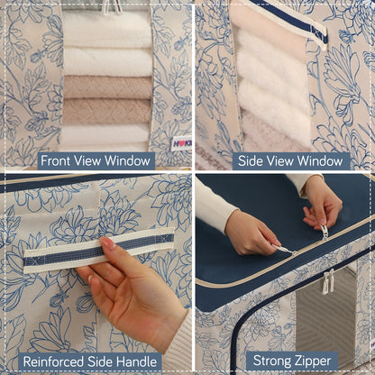 Foldable Cloth Storage Organizer for Wardrobe, Blue Blossom