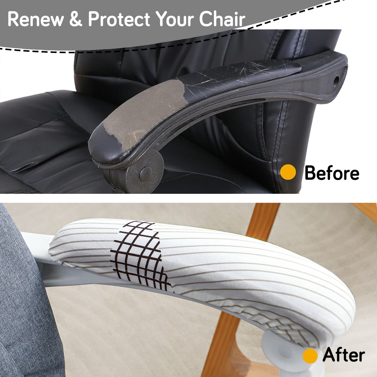 140gsm Printed Armrest Covers for Office Chair (Elastic Style), 1 Pair, Snow White Black Geometry