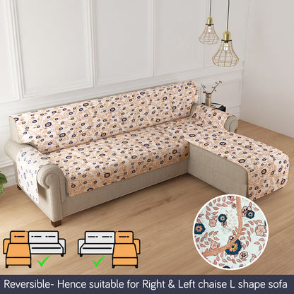 HomeHues Series Quilted Sofa Cover with Secure Fit Belt for L Shape sofa, Light Peach Candytuft