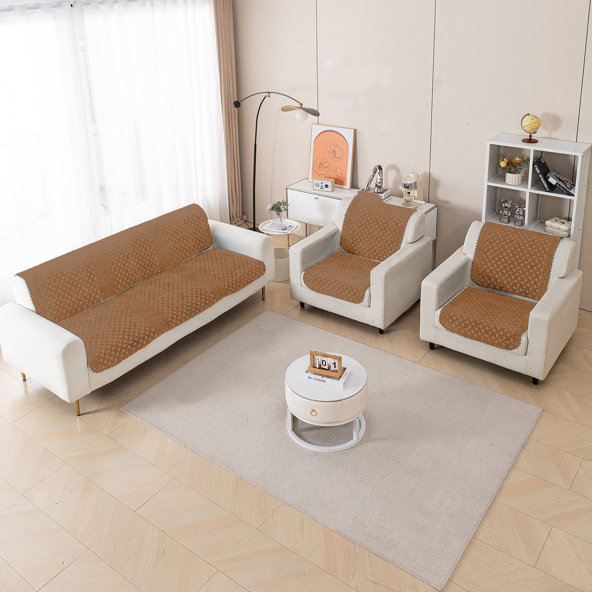 Modern Matrix 5-Seater Reversible Sofa Cover (3+1+1), Walnut Brown