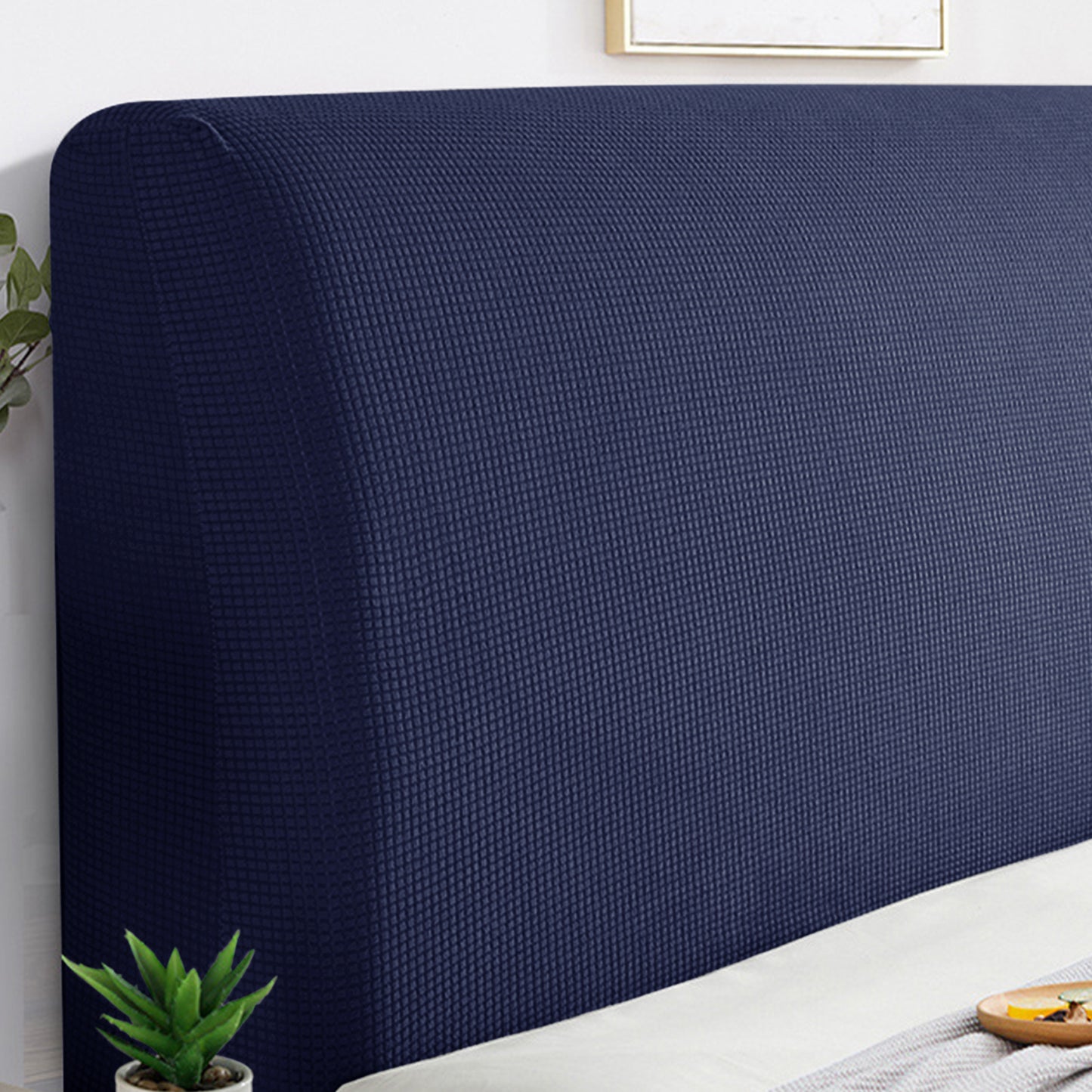 HOKIPO Jacquard Stretchable Bed Headboard Cover, Navy Blue