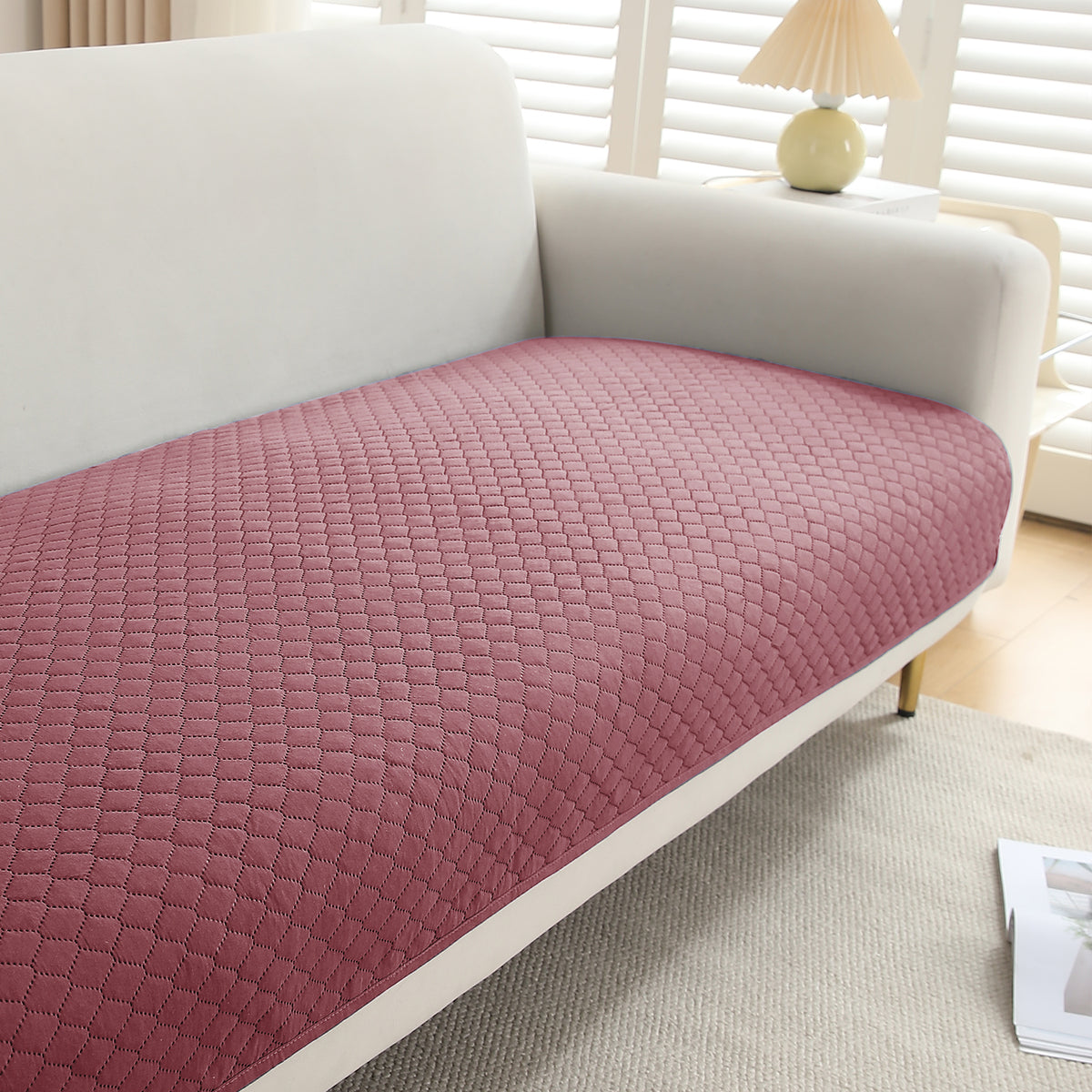 Polyester Quilted Sofa Cover Mats, Mauve Pink