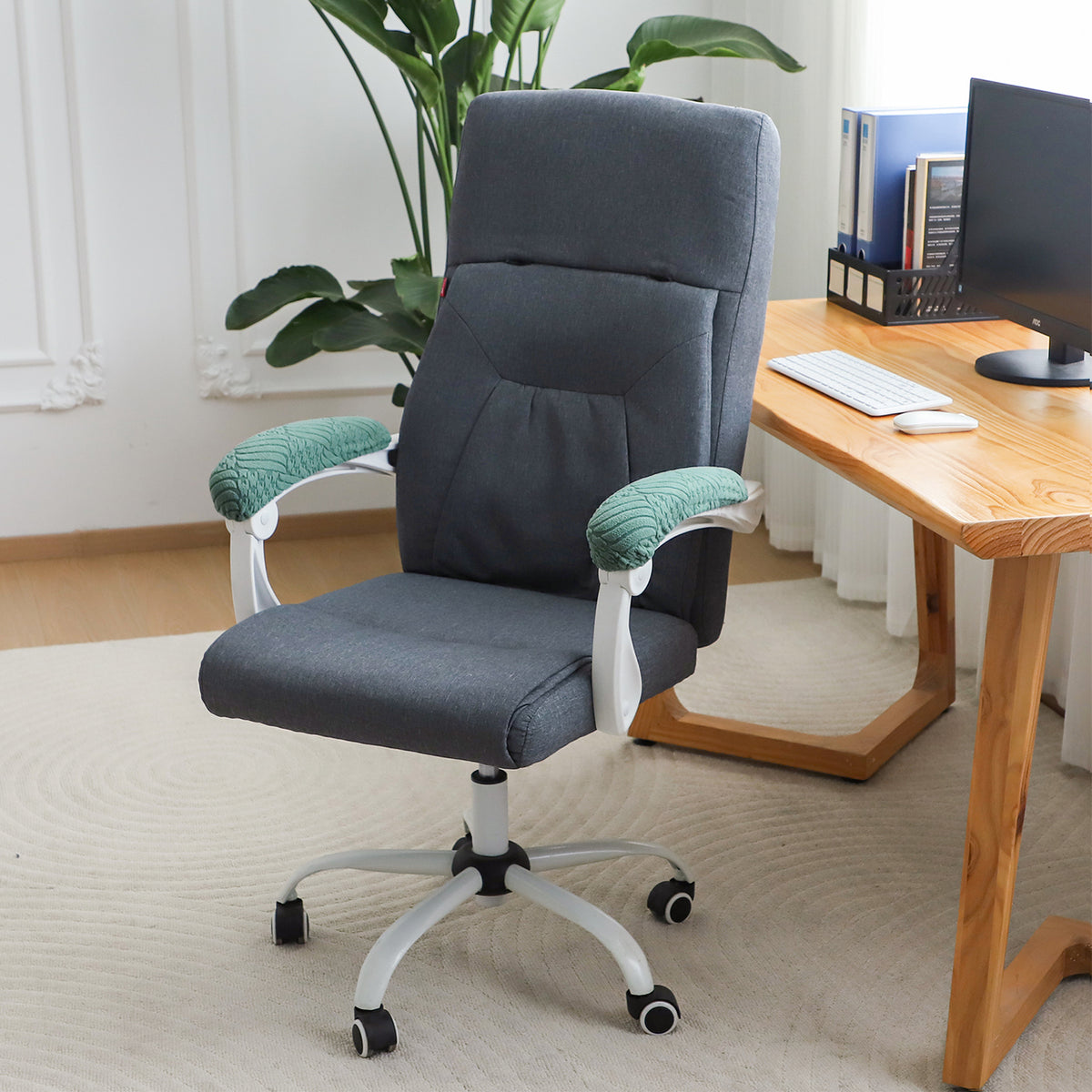 170gsm Jacquard Office Chair Arm Rest Cover (Elastic Style), 1 Pair, Green