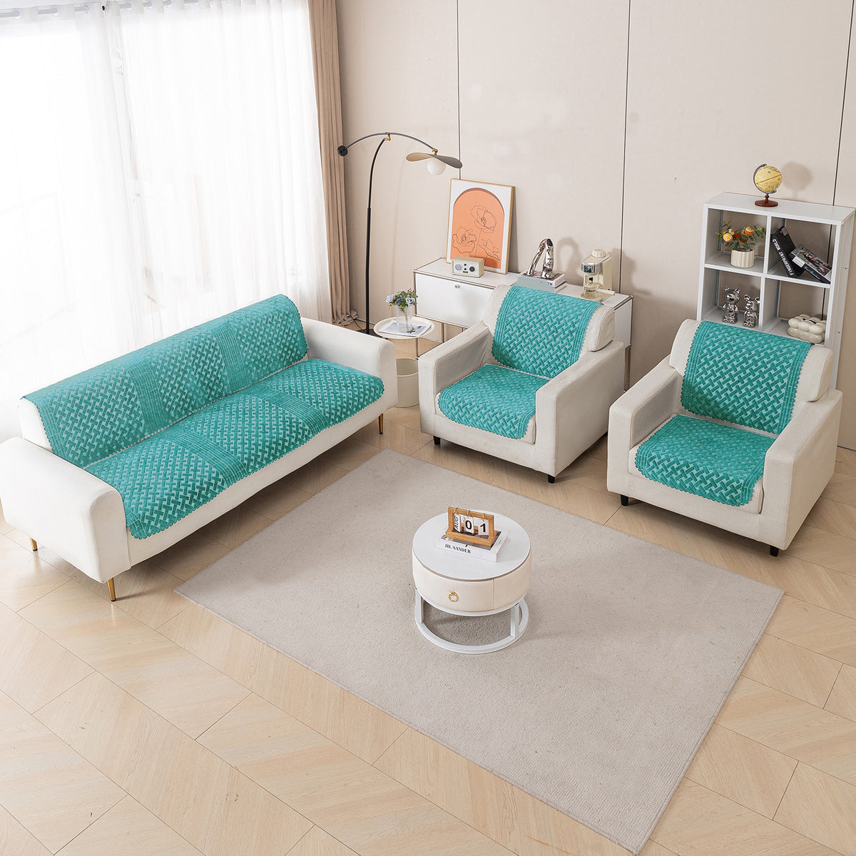 Modern Matrix 5-Seater Reversible Sofa Cover (3+1+1), Emerald Green