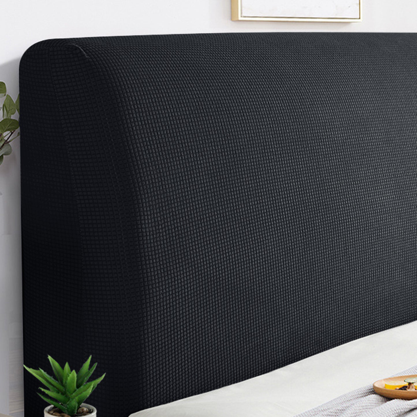 HOKIPO Jacquard Stretchable Bed Headboard Cover, Black
