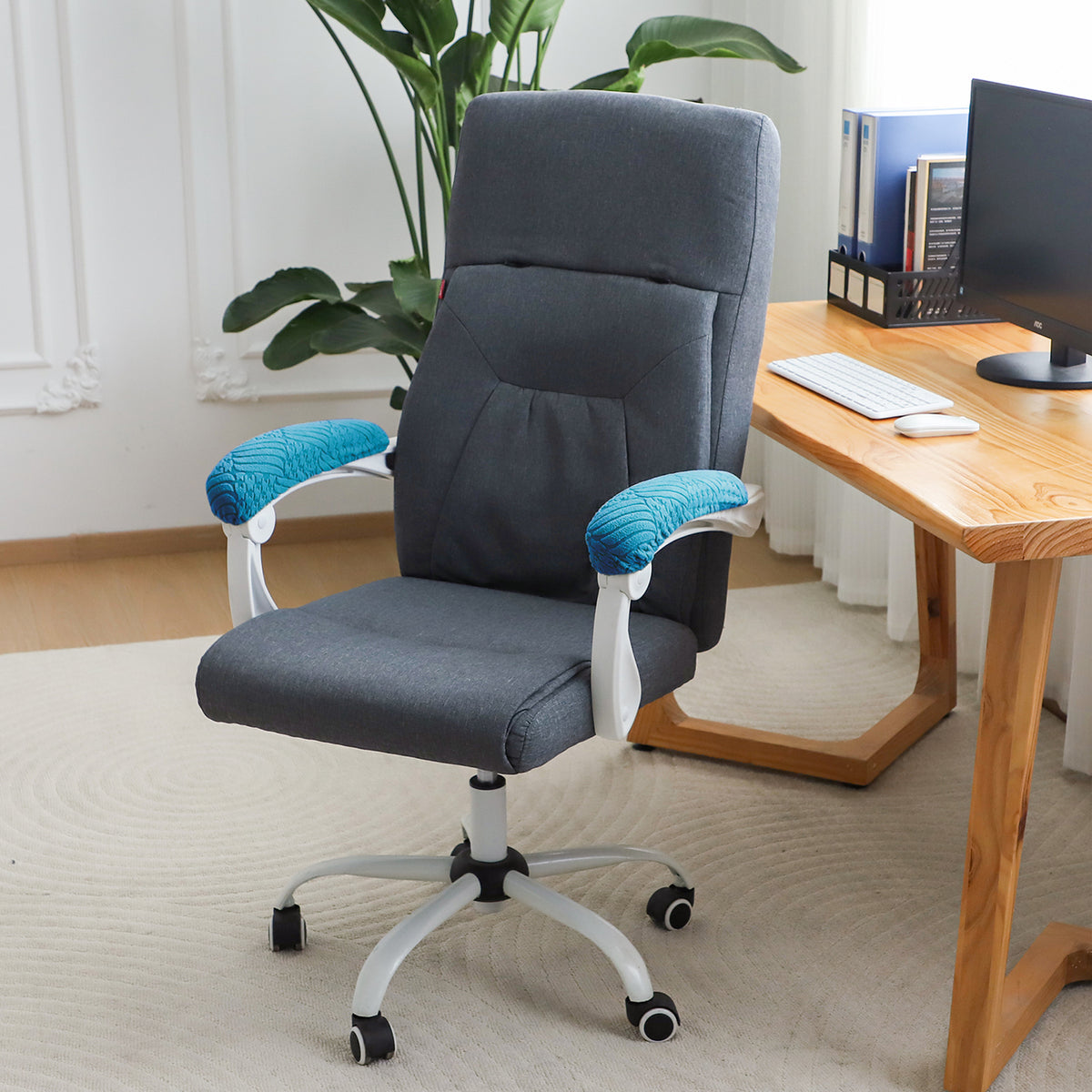 170gsm Jacquard Office Chair Arm Rest Cover (Elastic Style), 1 Pair, Turquoise