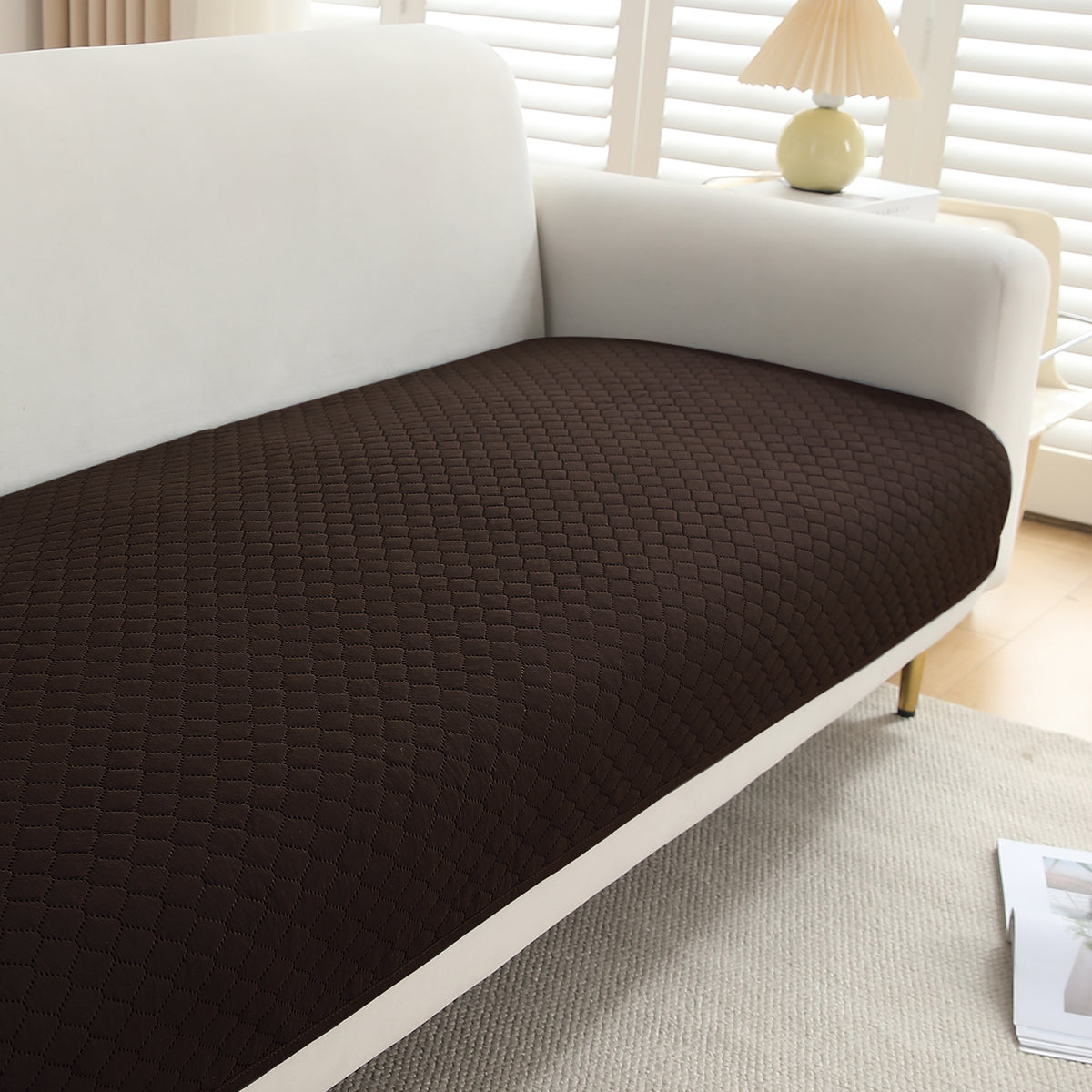 Polyester Quilted Sofa Cover Mats, Dark Brown