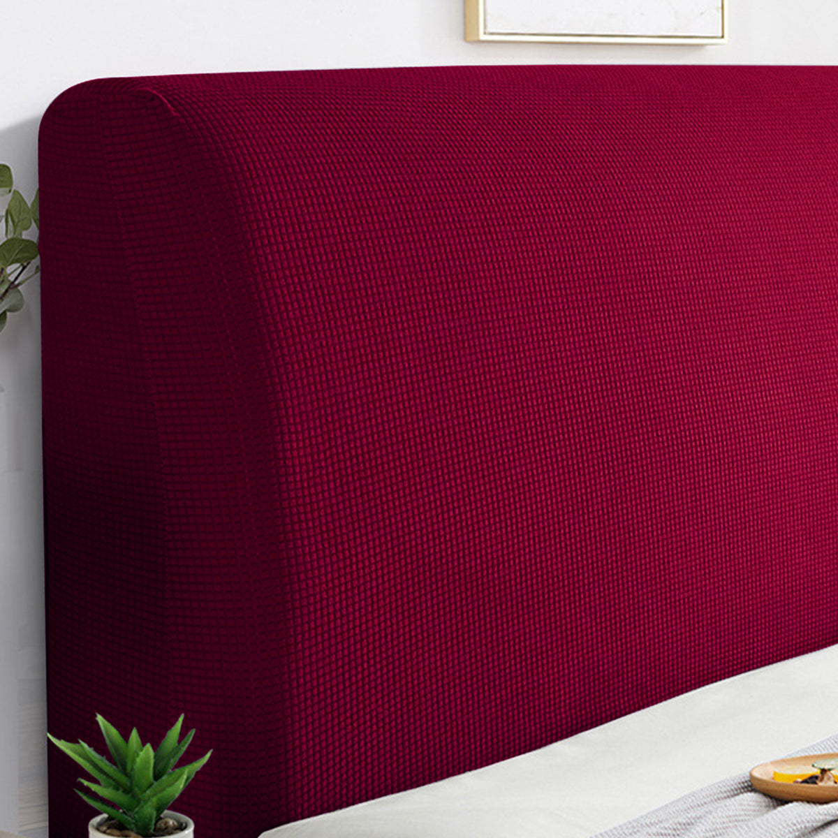 Buy HOKIPO Maroon Colour Elastic Jacquard Bed Headboard Cover