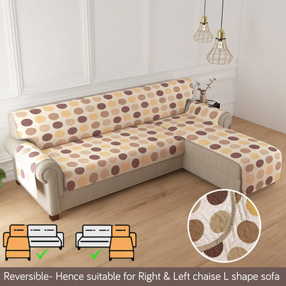 HomeHues Series Quilted Sofa Cover with Secure Fit Belt for L Shape sofa, Brown Polka Dot