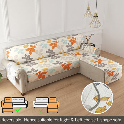 HomeHues Series Quilted Sofa Cover with Secure Fit Belt for L Shape sofa, Multicolor Leaves