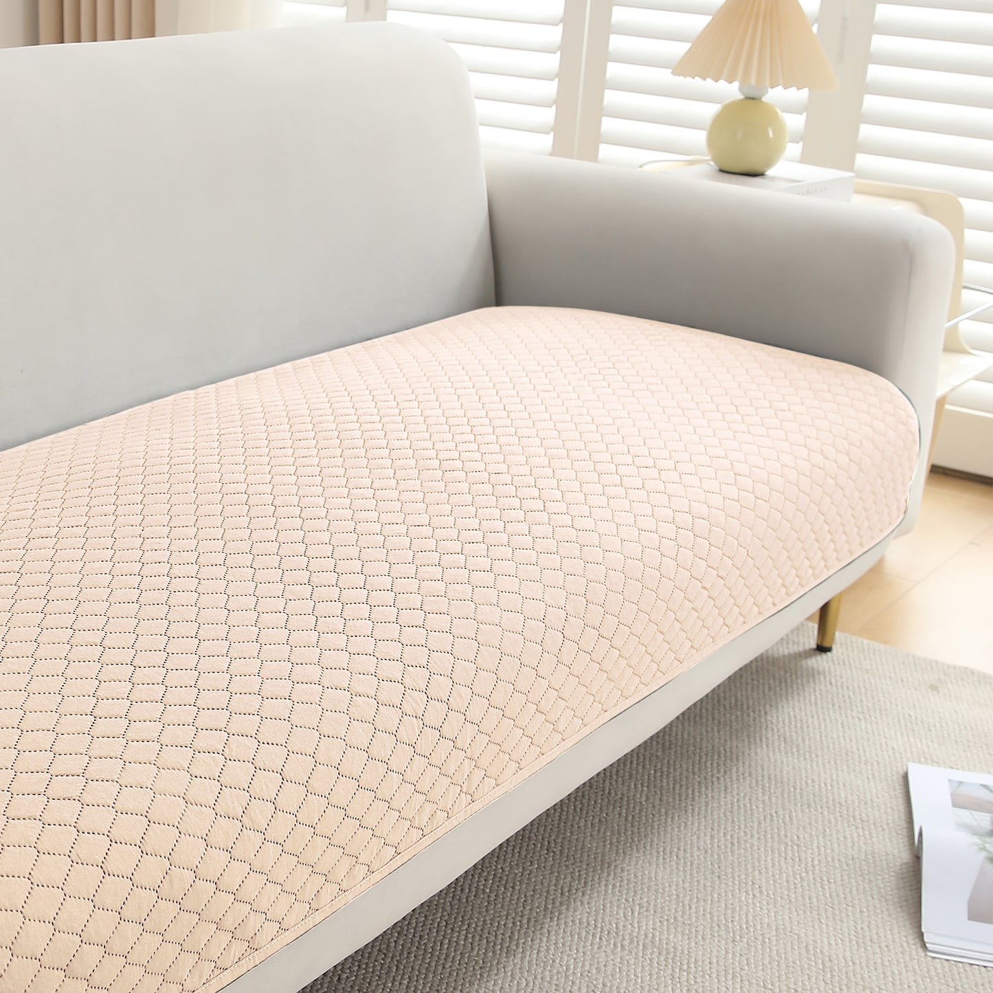 Quilted Sofa Cover Mat for 1/2/3 Seater Sofa, Beige
