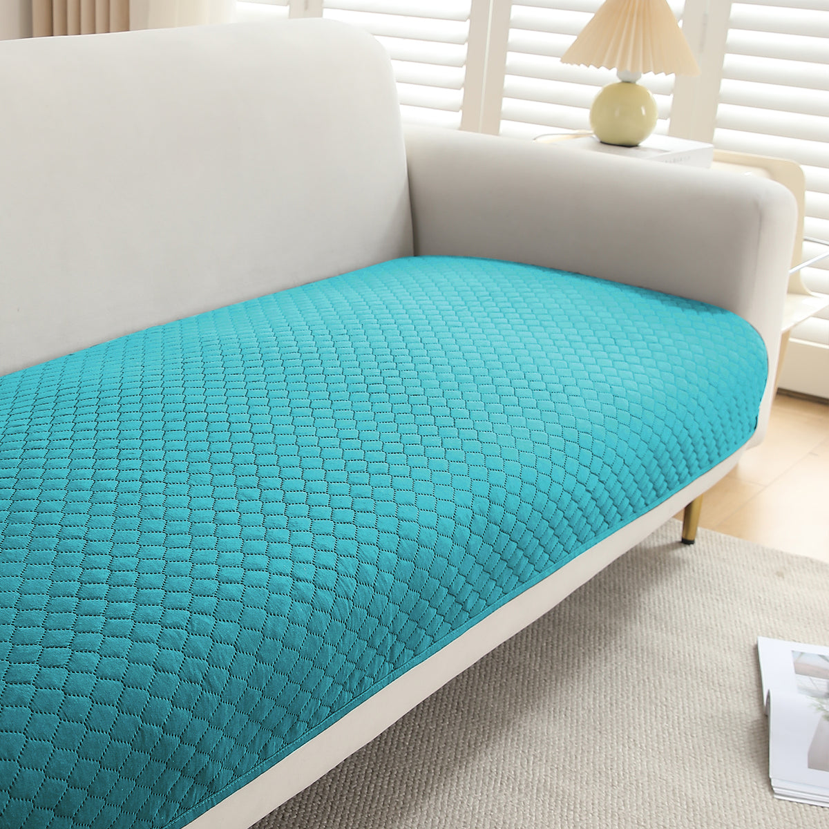 Polyester Quilted Sofa Cover Mats, Teal