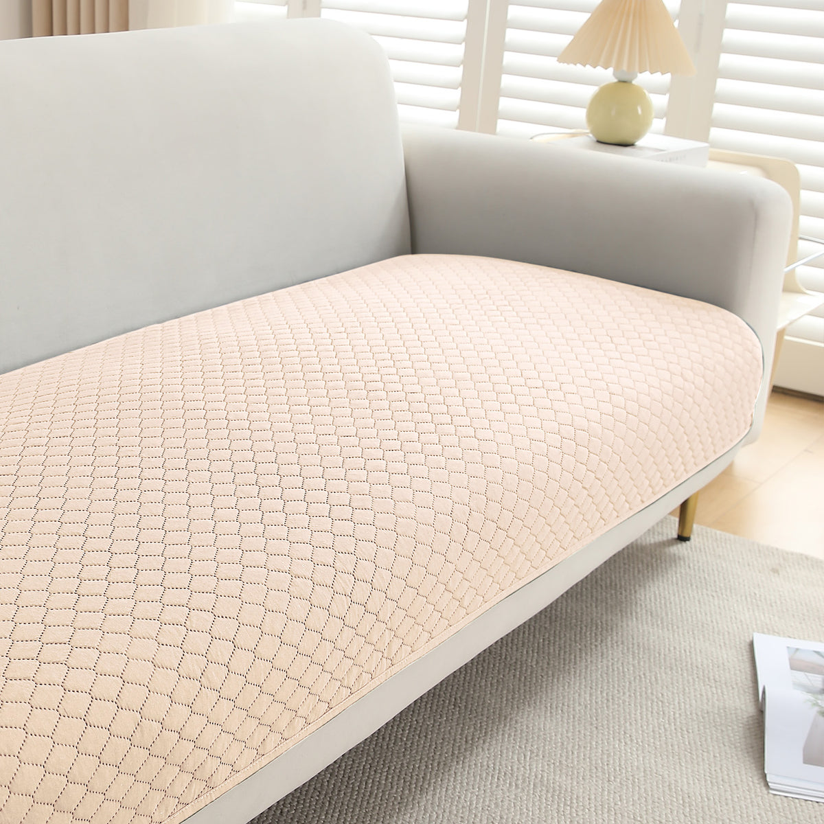 Polyester Quilted Sofa Cover Mats, Beige