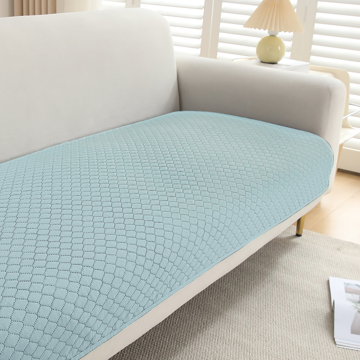 Polyester Quilted Sofa Cover Mats, Light Sky Blue
