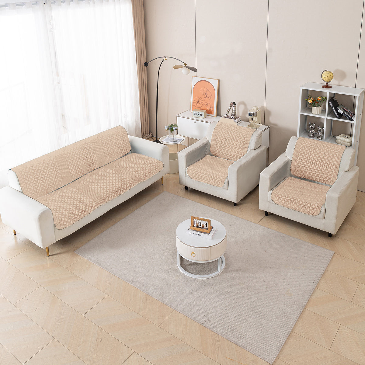 Modern Matrix 5-Seater Reversible Sofa Cover (3+1+1), Light Taupe