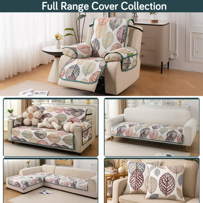 Quilted Cover for Recliner Sofa with SecureFit Belt & Side Pocket, Multicolor Linden Leaf