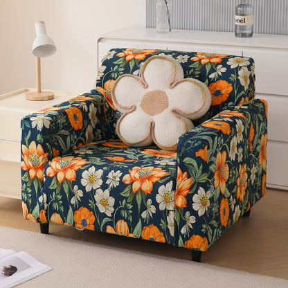 Premium Printed Velvet Sofa Cover 1/2/3 Seaters Fully Covered, Teal Twilight Garden