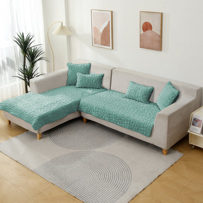 Premium Pebble Milk Velvet Anti Slip Sofa Mat for 1/2/3 Seater, Fog Blue
