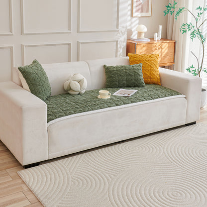 'Italian Caelora' Luxury Jacquard Plush Sofa Cover Mat and Anti-Slip Armrest Covers - Sage Green
