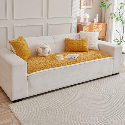 'Italian Caelora' Luxury Jacquard Plush Sofa Cover Mat and Anti-Slip Armrest Covers - Honey Yellow